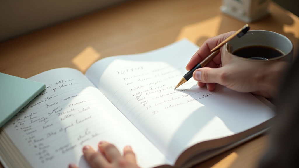 Iemand schrijft notities, reflectie proces, groeijournal, persoonlijke ontwikkeling moment